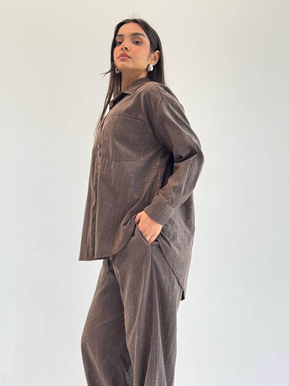 Galaxy Summer Set Embroidered Linen Set
- Brown