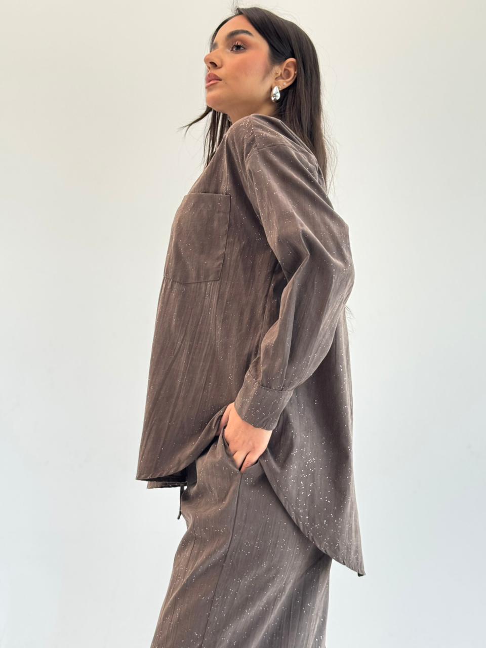 Galaxy Summer Set Embroidered Linen Set
- Brown