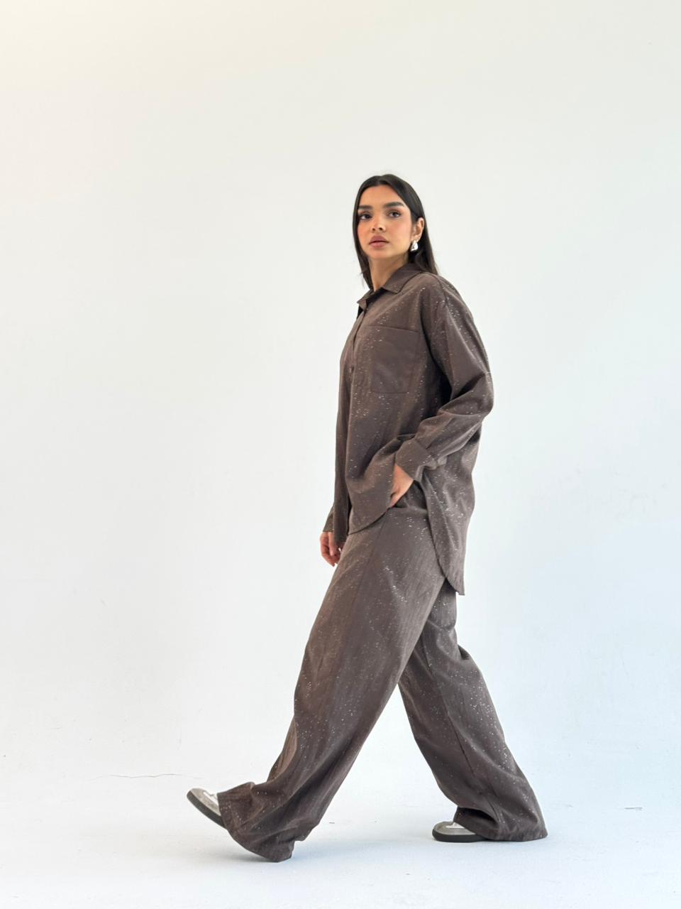 Galaxy Summer Set Embroidered Linen Set
- Brown