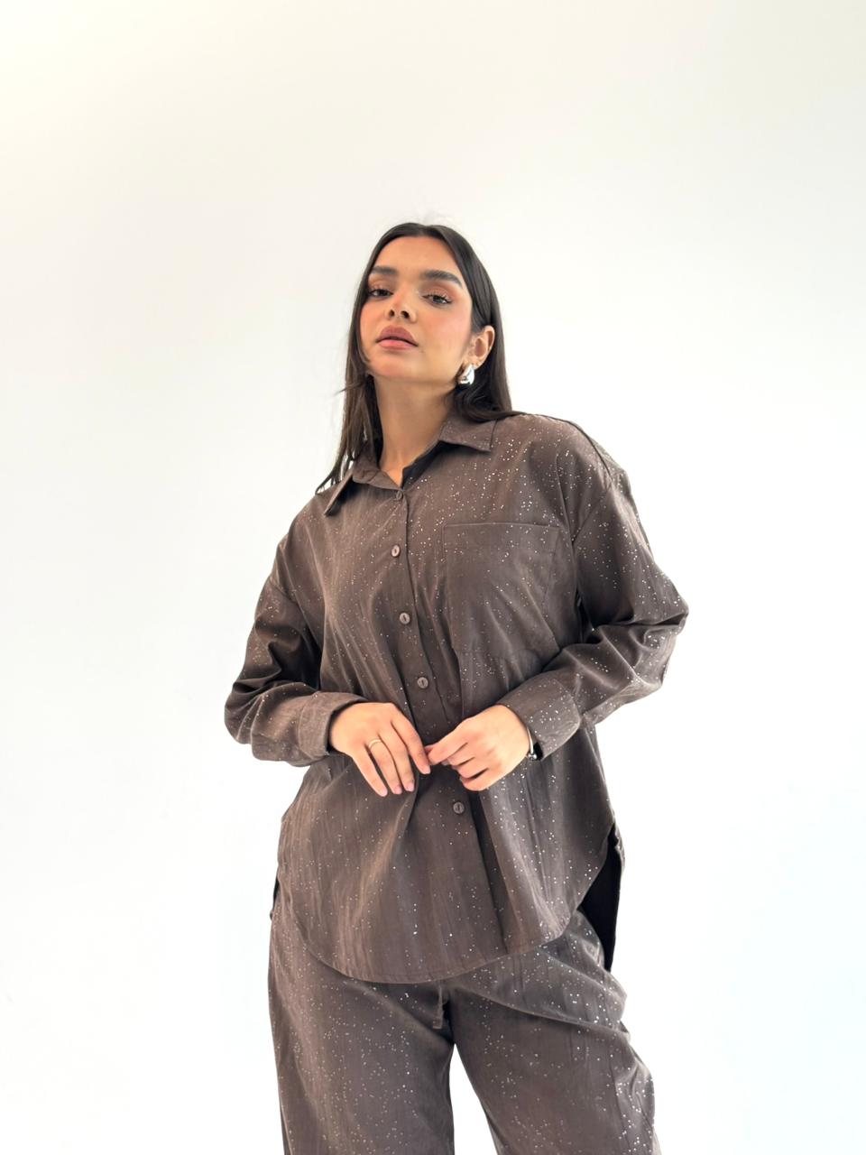 Galaxy Summer Set Embroidered Linen Set
- Brown