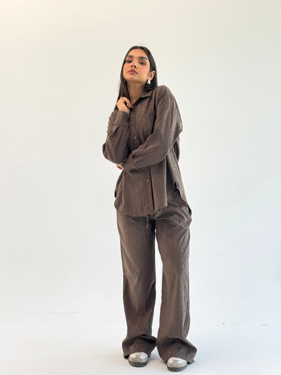 Galaxy Summer Set Embroidered Linen Set
- Brown