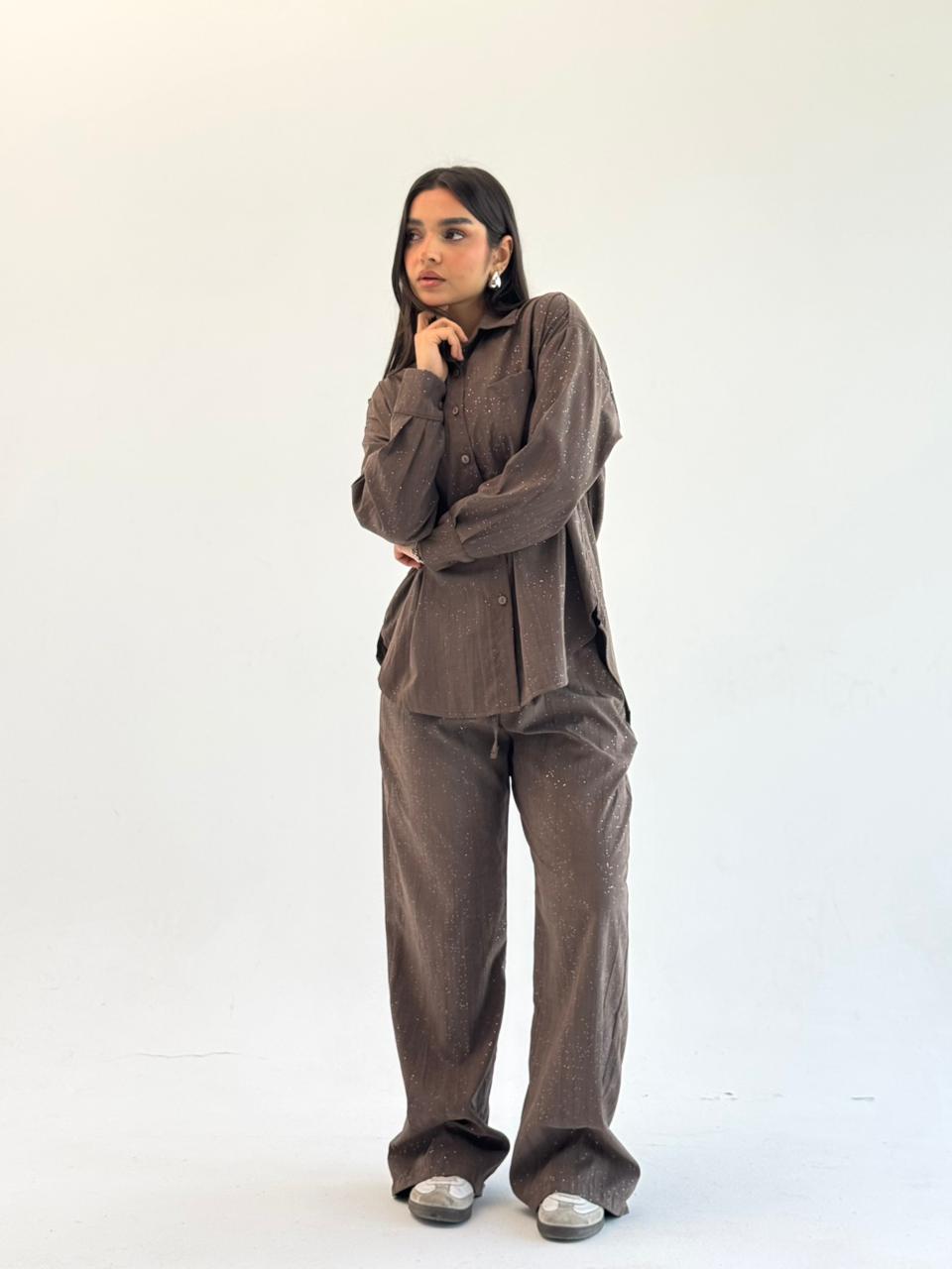 Galaxy Summer Set Embroidered Linen Set
- Brown