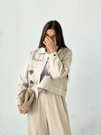 Statement Embroidered Summer Gbrdine Jacket-Beige X Blue
