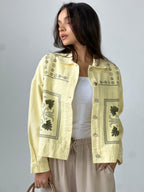 Statement Embroidered Summer Gbrdine Jacket-Yellow X mint