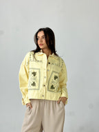 Statement Embroidered Summer Gbrdine Jacket-Yellow X mint