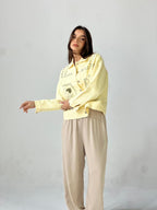 Statement Embroidered Summer Gbrdine Jacket-Yellow X mint