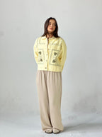 Statement Embroidered Summer Gbrdine Jacket-Yellow X mint