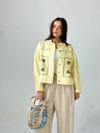 Statement Embroidered Summer Gbrdine Jacket-Yellow X mint