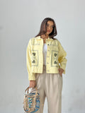 Statement Embroidered Summer Gbrdine Jacket-Yellow X mint
