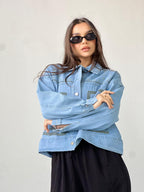 Statement Embroidered Summer Denim Jacket-Light Blue X mint