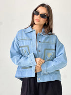 Statement Embroidered Summer Denim Jacket-Light Blue X mint