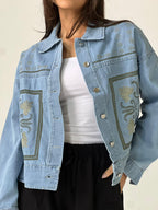 Statement Embroidered Summer Denim Jacket-Light Blue X mint