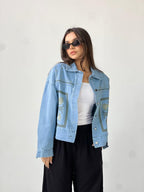 Statement Embroidered Summer Denim Jacket-Light Blue X mint