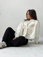 Butterfly Embroidered Summer Oversized Shirt-White