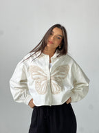 Butterfly Embroidered Summer Oversized Shirt-White