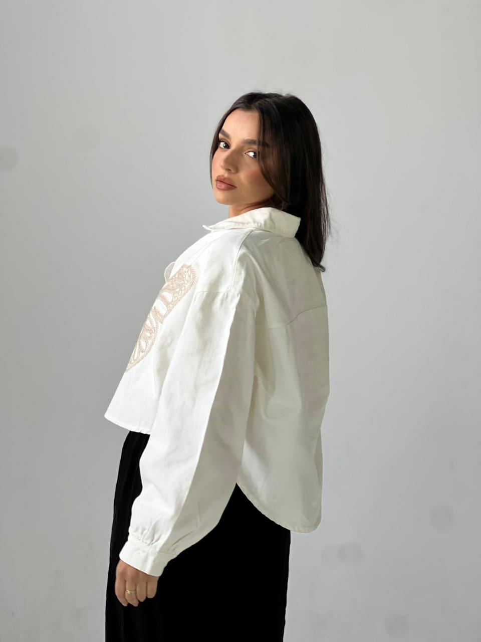 Butterfly Embroidered Summer Oversized Shirt-White