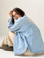Moonlight Embroidered Denim Jacket-Light Blue