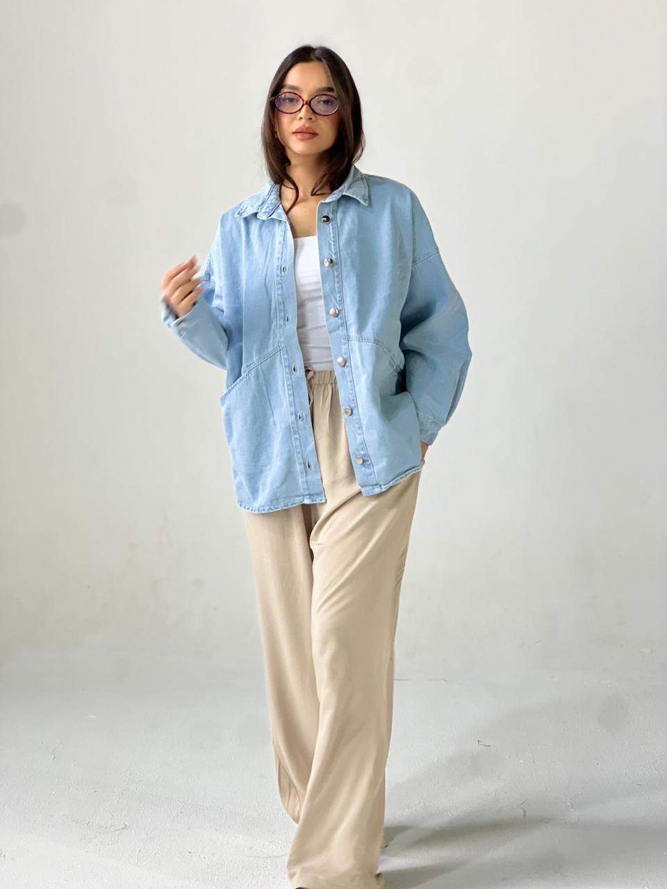 Moonlight Embroidered Denim Jacket-Light Blue