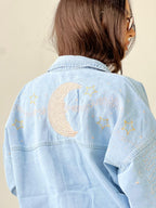 Moonlight Embroidered Denim Jacket-Light Blue