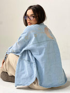 Moonlight Embroidered Denim Jacket-Light Blue