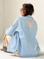 Moonlight Embroidered Denim Jacket-Light Blue