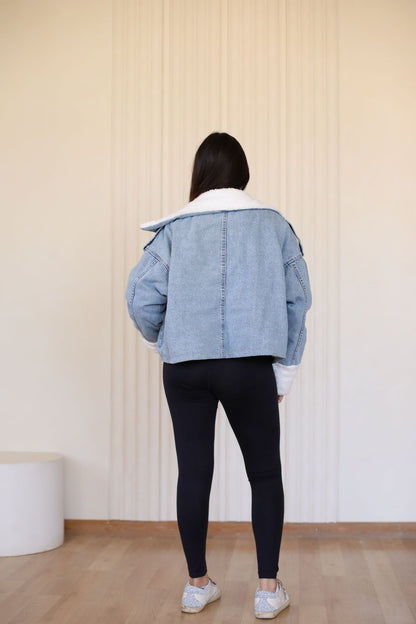 Oversized denim fur jacket - blue