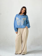 Butterfly Embroidered Summer Oversized Shirt-Light Blue