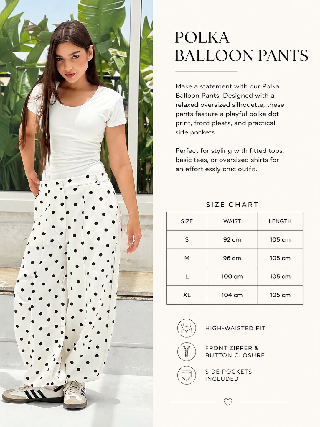 Polka Balloon Pants-White X Black