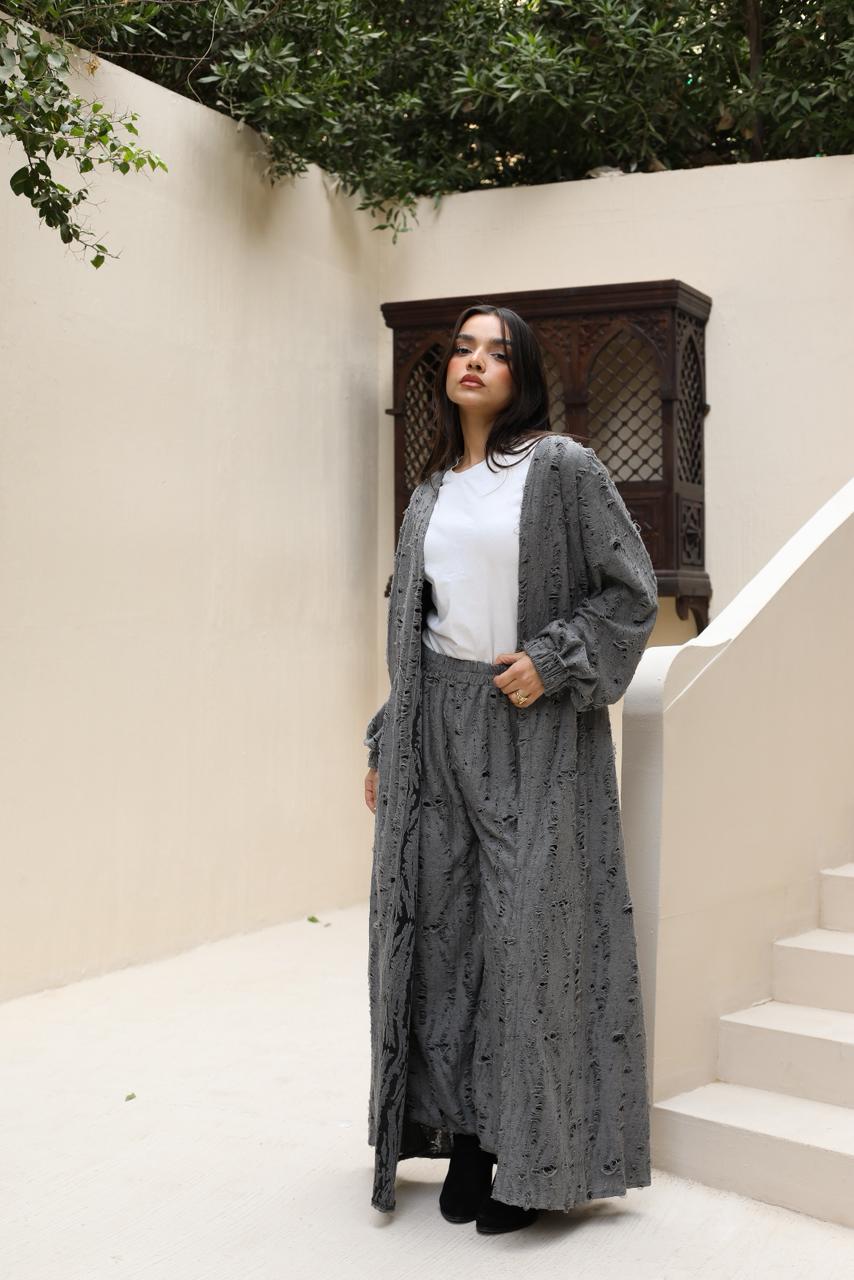 Snipped Summer Cotton Set-Dark Grey
