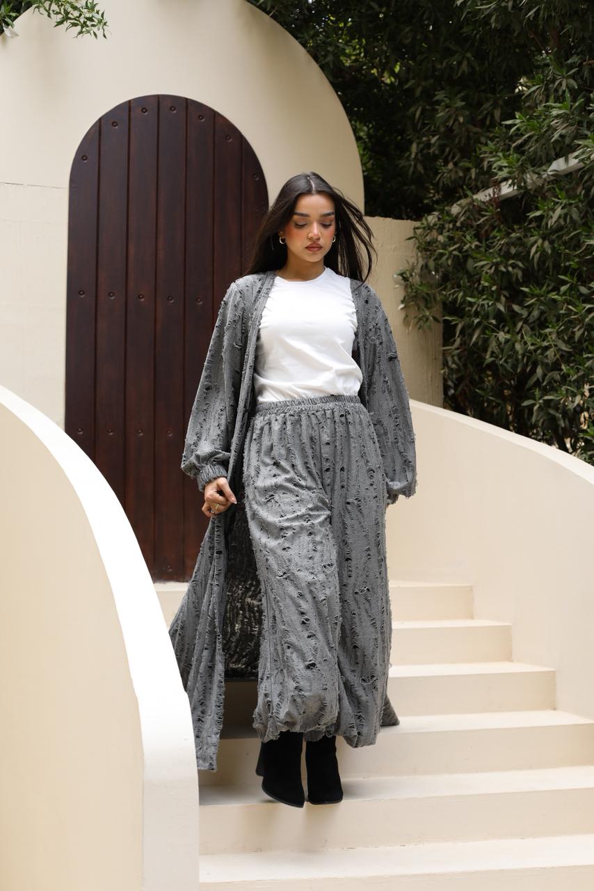 Snipped Summer Cotton Set-Dark Grey