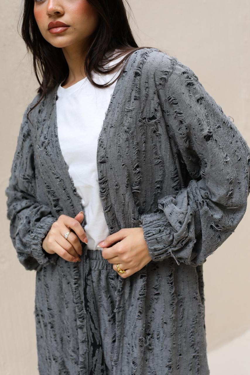 Snipped Summer Cotton Set-Dark Grey