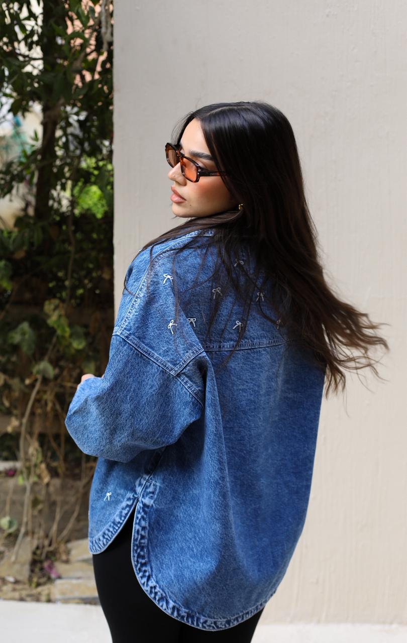 The Bow Denim Jacket -Dark blue