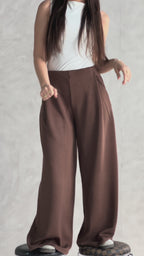 Wide-Leg Summer Melton Pants-Cafe