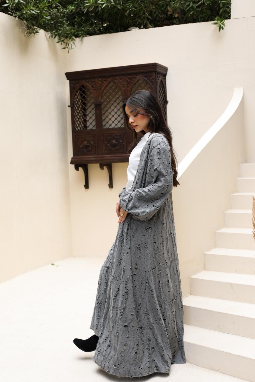 Snipped Summer Cotton Set-Dark Grey